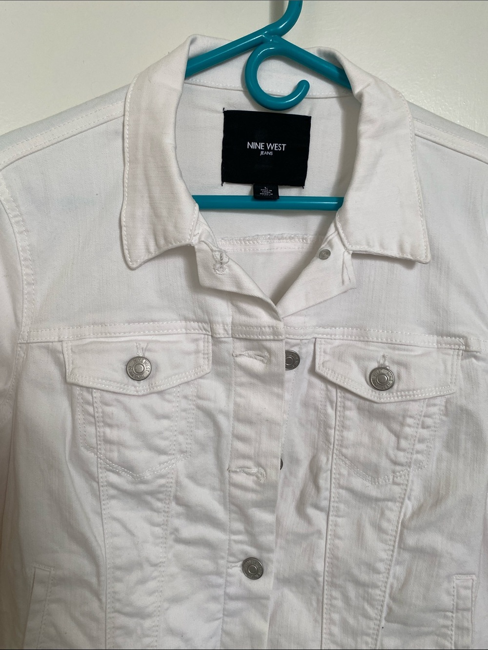 Nine West White Women's Denim Jacket with Button-Front